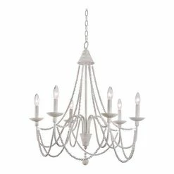Kenroy Home Casual Weathered 6-Light Chandelier Weathered White Finish