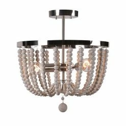 Kenroy Home Casual 3-Light Bead Semi Flush Ceiling Light Bronze Gray Wood Beads